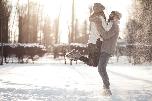 Couple, famille, froid, mode, fond