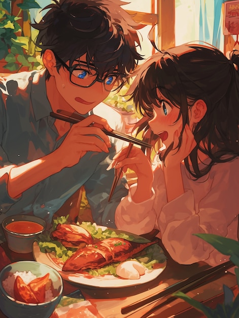 Photo gratuite un couple de garçons et de filles dans le style anime