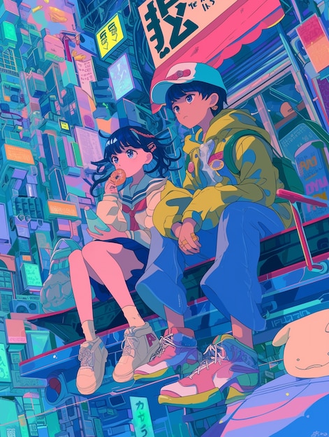 Photo gratuite un couple de garçons et de filles dans le style anime