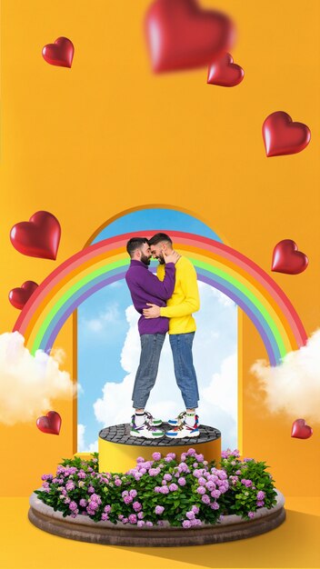 Couple gay plein coup sur le podium