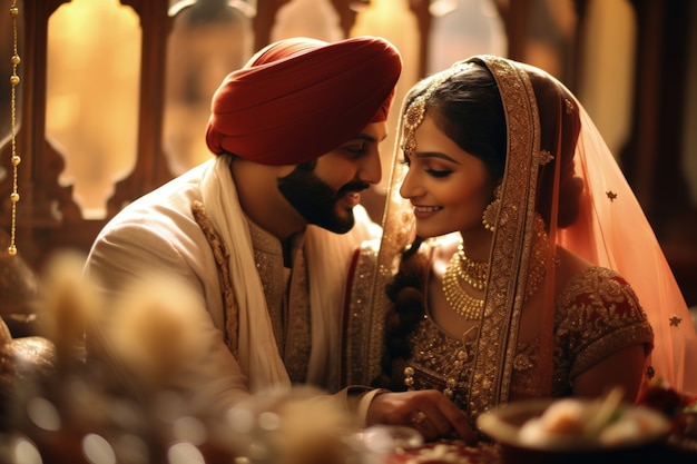 Photo gratuite un couple indien affectueux célèbre le jour de la demande en mariage.