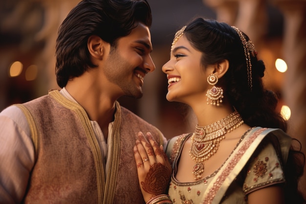 Un couple indien célèbre le jour de la demande en étant romantique l'un avec l'autre