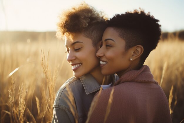 Couple de lesbiennes romantique, plan moyen