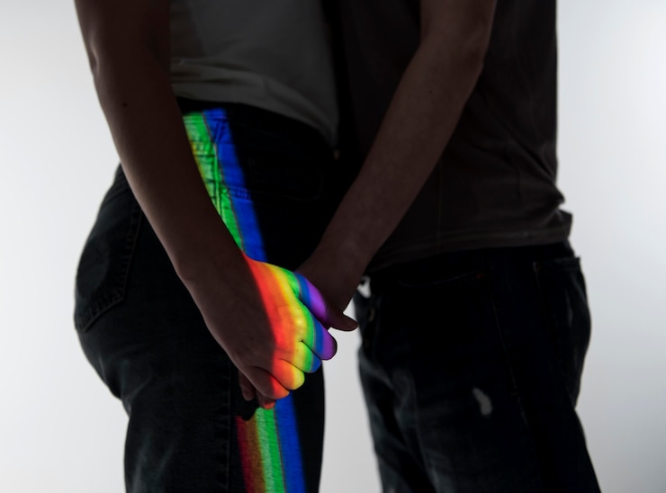 Photo gratuit couple de lesbiennes avec symbole lgbt
