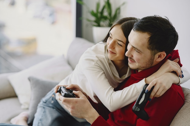 Couple, Maison, Jouer, Vidéo, Jeux