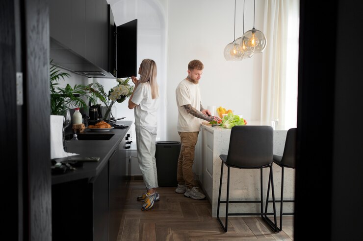 Photo gratuit couple à la maison passer du temps ensemble