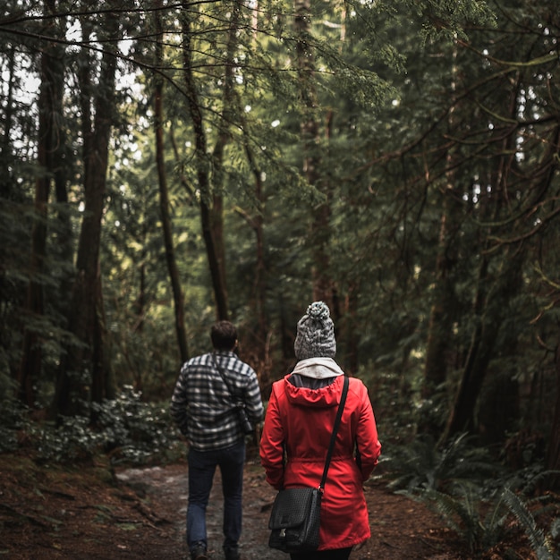 Couple profitant de la promenade en forêt