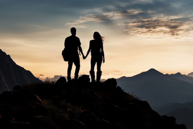 Couple romantique en pleine randonnée ensemble