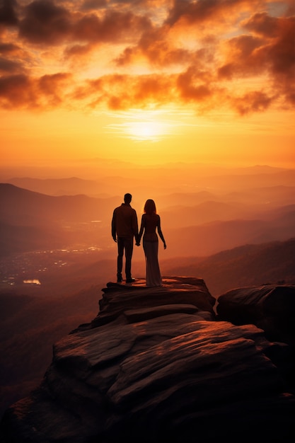 Couple romantique en pleine randonnée ensemble