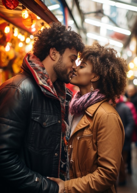 Couple romantique en train de s'embrasser