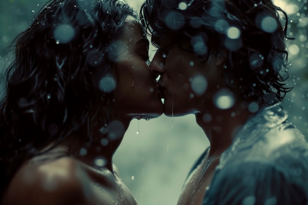 Photo gratuite un couple s'embrasse dans un fond fantastique.