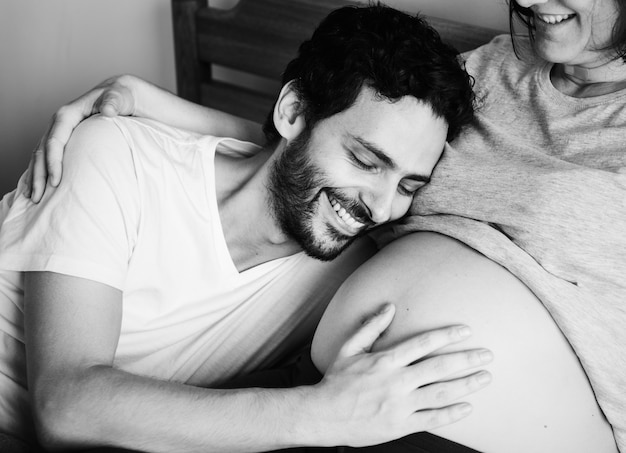 couple, situer dans lit, ensemble