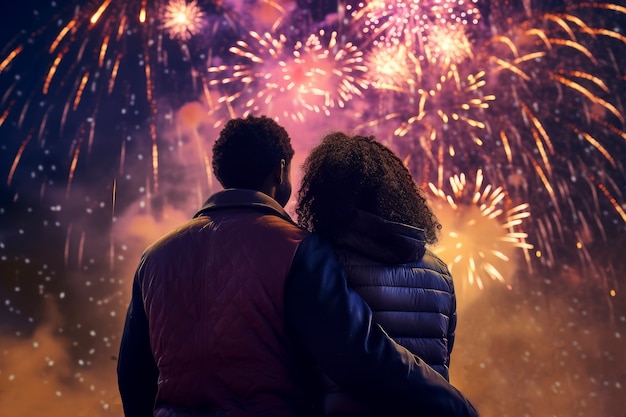 Un couple de taille moyenne fête le Nouvel An.