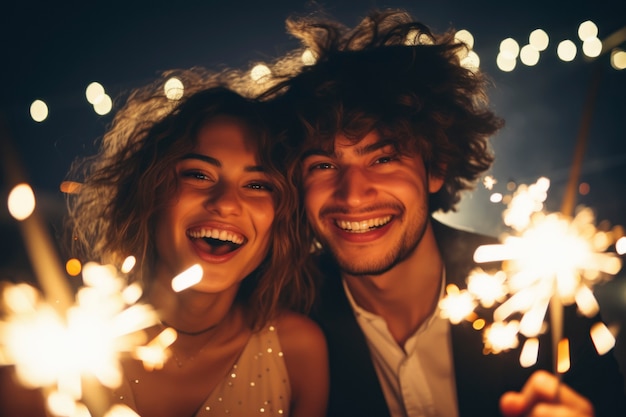 Un couple de taille moyenne fête le Nouvel An.