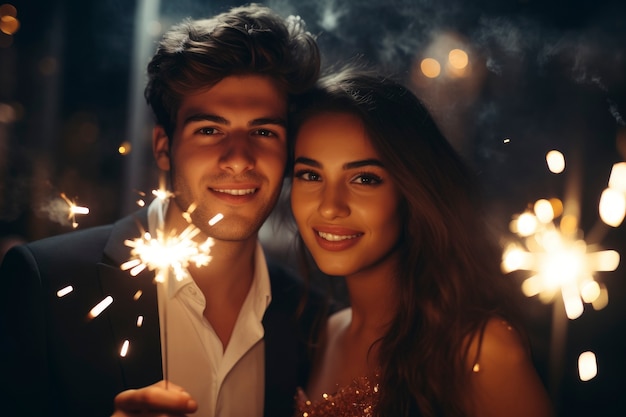 Photo gratuite un couple de taille moyenne fête le nouvel an.