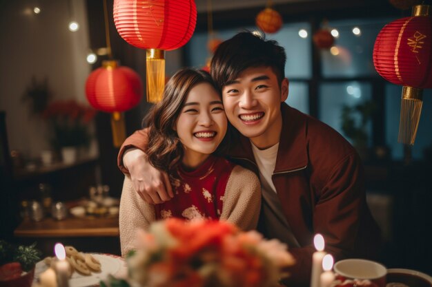 Un couple de taille moyenne fête le Nouvel An.