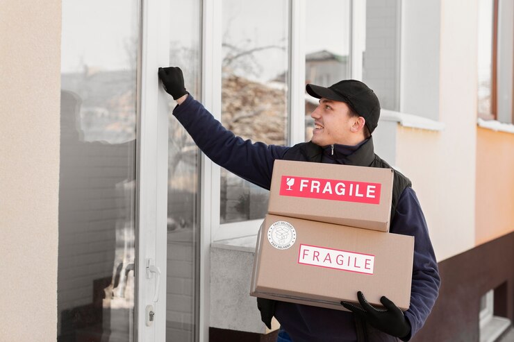 Photo gratuit courrier faisant la logistique des travaux
