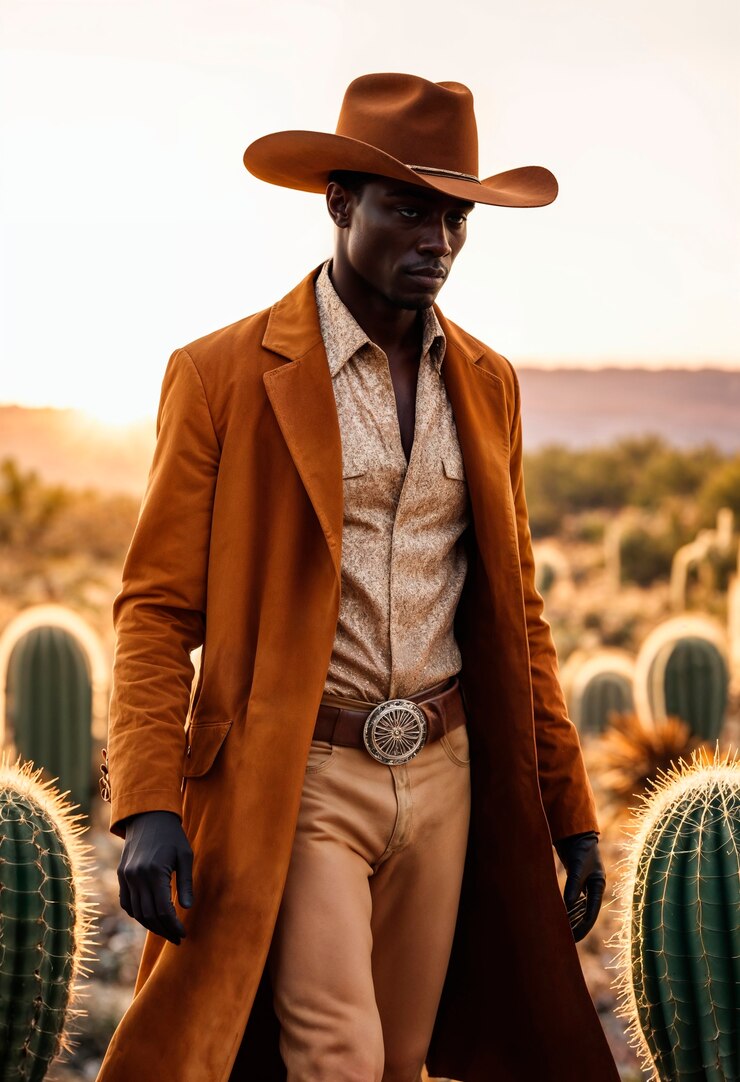 Photo gratuit cow-boy avec un chapeau dans un environnement photoréaliste