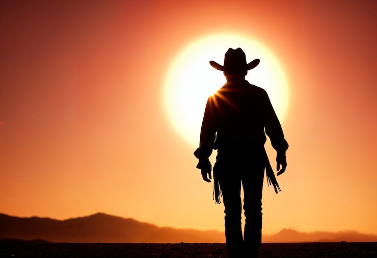 Photo gratuit cow-boy avec un chapeau dans un environnement photoréaliste