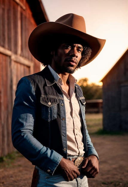 Photo gratuite cow-boy dans un environnement photoréaliste