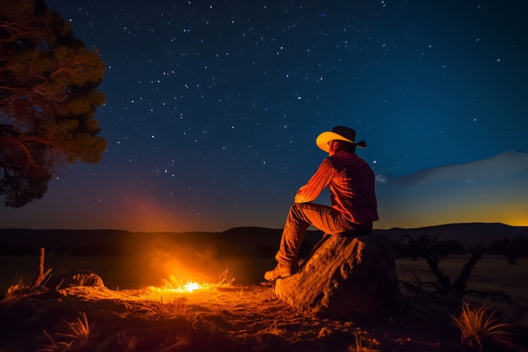 Photo gratuit cowboy va dans la vieille ville de l'ouest