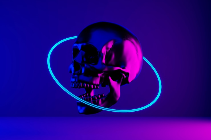 Photo gratuit crâne avec cercle néon