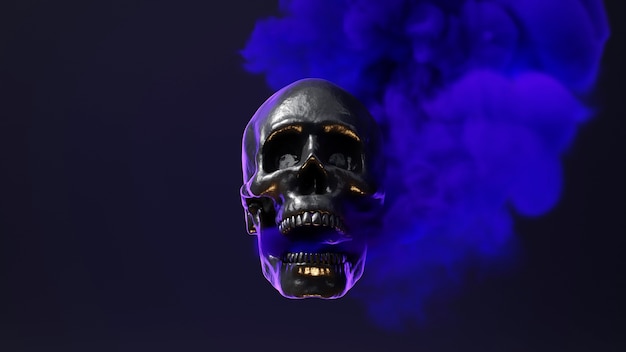 Crâne avec de la fumée colorée en studio