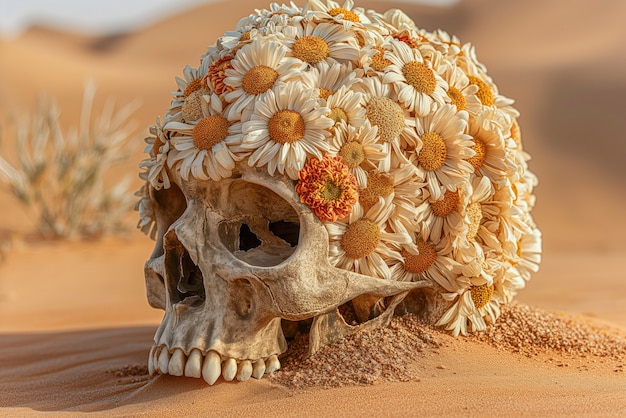 Photo gratuite un crâne mexicain avec de belles fleurs.