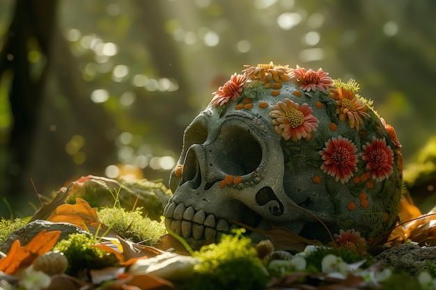 Photo gratuite un crâne mexicain de couleurs vives avec des fleurs