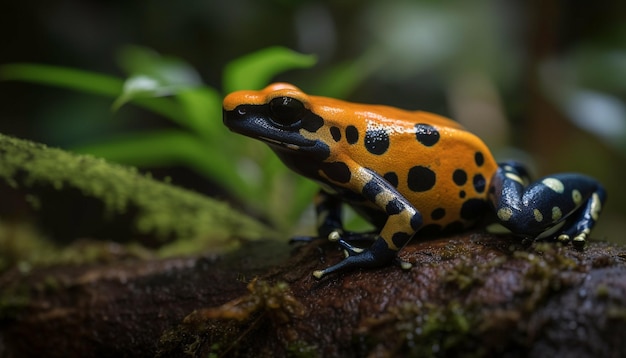 Photo gratuite crapaud tacheté assis sur une branche humide à l'extérieur généré par l'ia