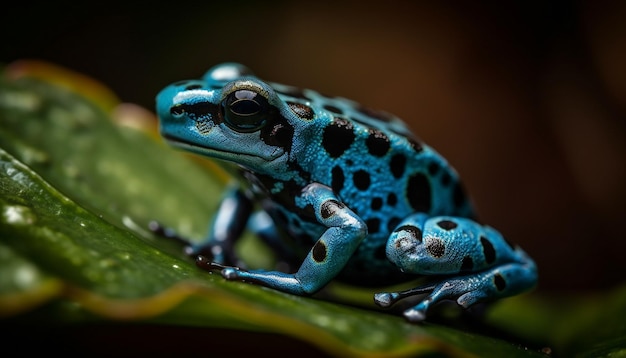 Photo gratuite le crapaud en voie de disparition est assis sur une feuille humide qui a l'air d'être généré par l'ia