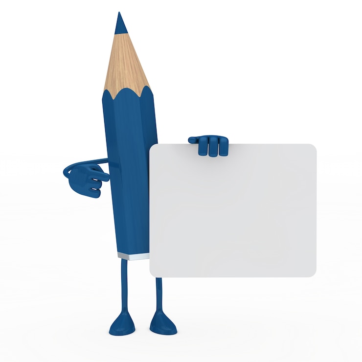 Photo gratuit crayon bleu posant avec une pancarte en blanc