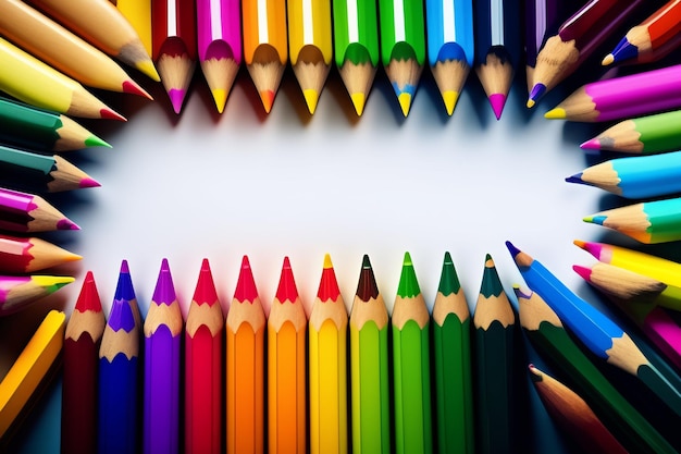 Crayons colorés dans un cercle avec un fond blanc