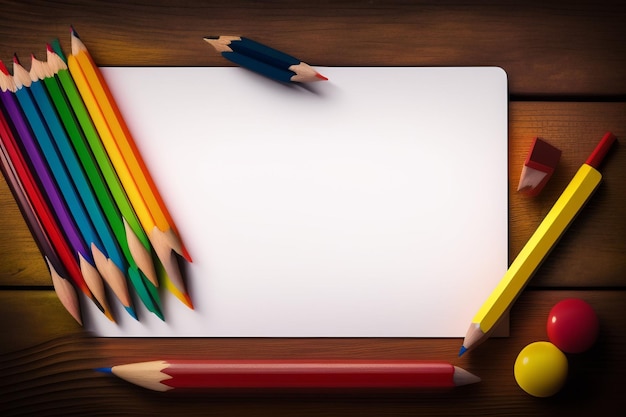 Crayons colorés sur une table avec un crayon jaune et un stylo jaune