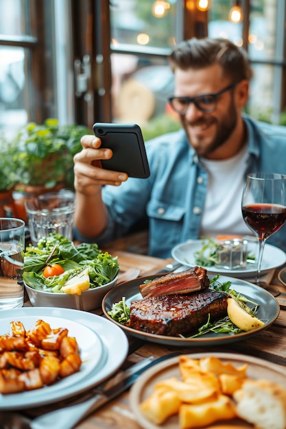 Créateur de contenu alimentaire filmant une variété de plats à télécharger sur Internet