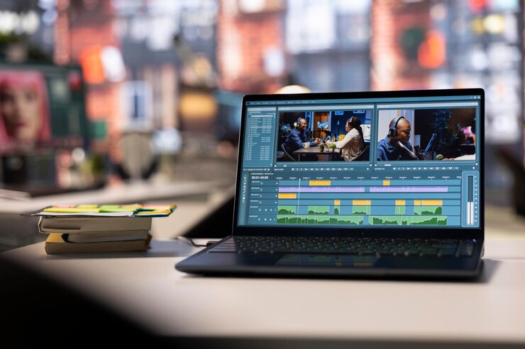 Photo gratuit création d'une agence professionnelle pour la création de séquences cinématographiques et le montage vidéo