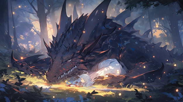 Photo gratuite une créature mythique de dragon de style anime