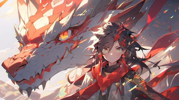 Photo gratuite une créature mythique de dragon de style anime