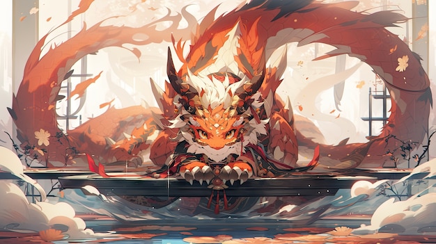 Une créature mythique de dragon de style anime