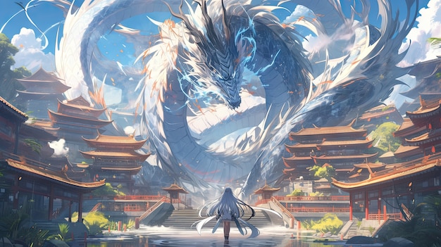 Photo gratuite une créature mythique de dragon de style anime