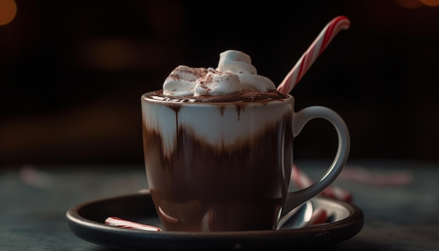 Photo gratuite la crème fouettée et la guimauve ornent le chocolat chaud généré par l'ia