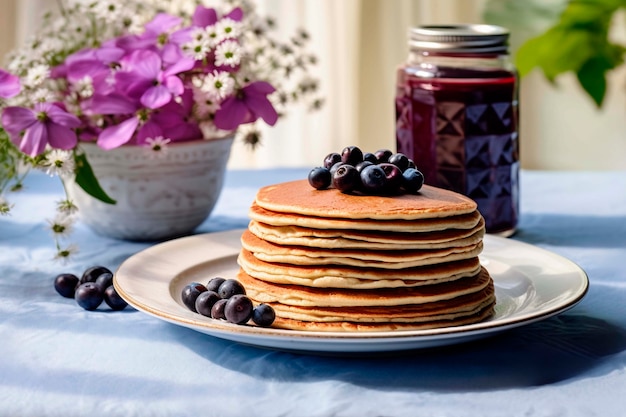 Photo gratuite des crêpes photoréalistes avec des bleuets