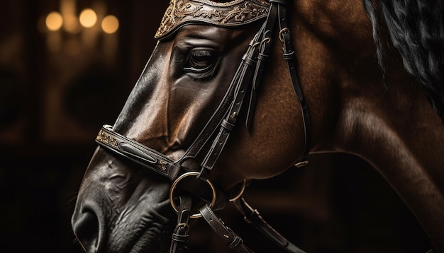 Photo gratuite la crinière élégante du cheval pur-sang brille dans l'obscurité générée par l'ia