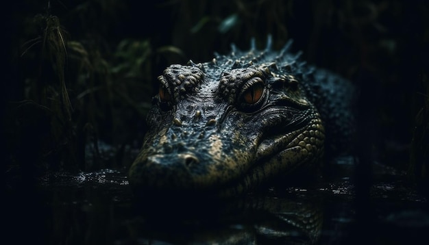 Photo gratuite un crocodile dans un marais sombre