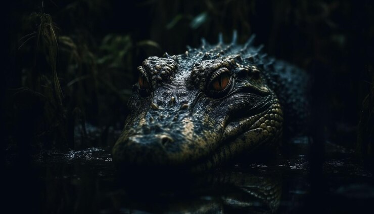 Photo gratuit un crocodile dans un marais sombre