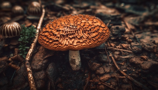 Photo gratuite croissance de champignons organiques frais dans la forêt d'automne générée par l'ia