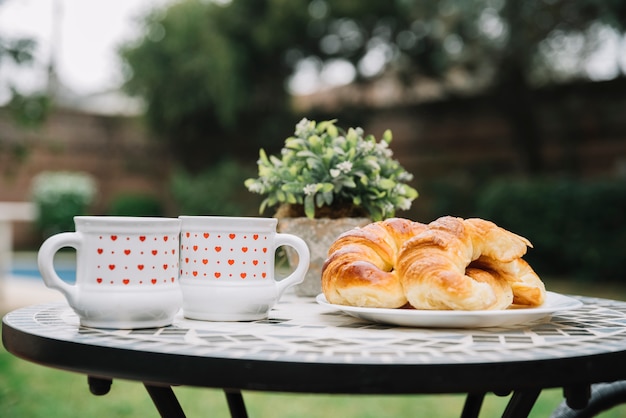 Photo gratuite croissants sur la table dans le jardin