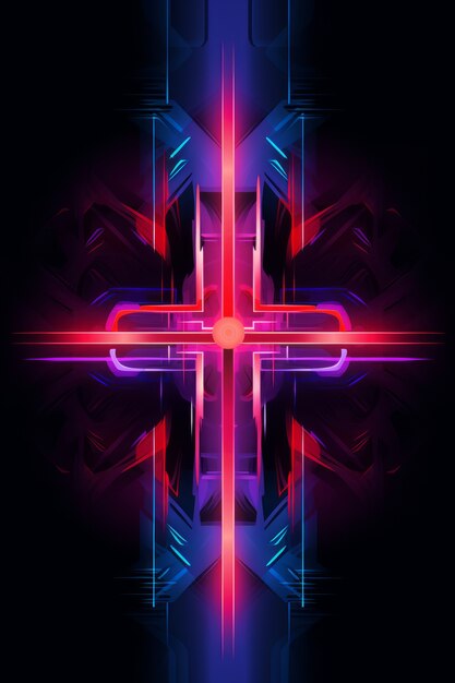 Une croix 3D complexe avec des lumières vives