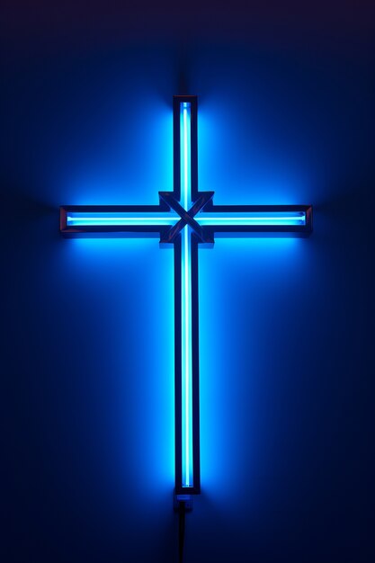 Croix 3D avec des lumières au néon