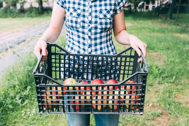 Crop femme avec des pommes